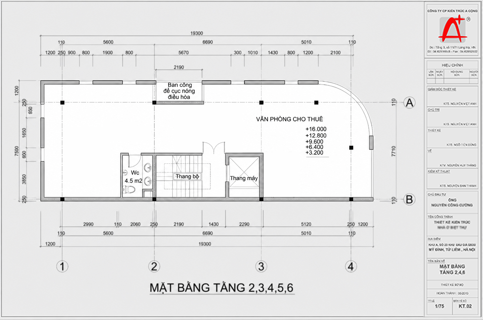 Mặt bằng tầng điển h&igrave;nh văn ph&ograve;ng cho thu&ecirc;